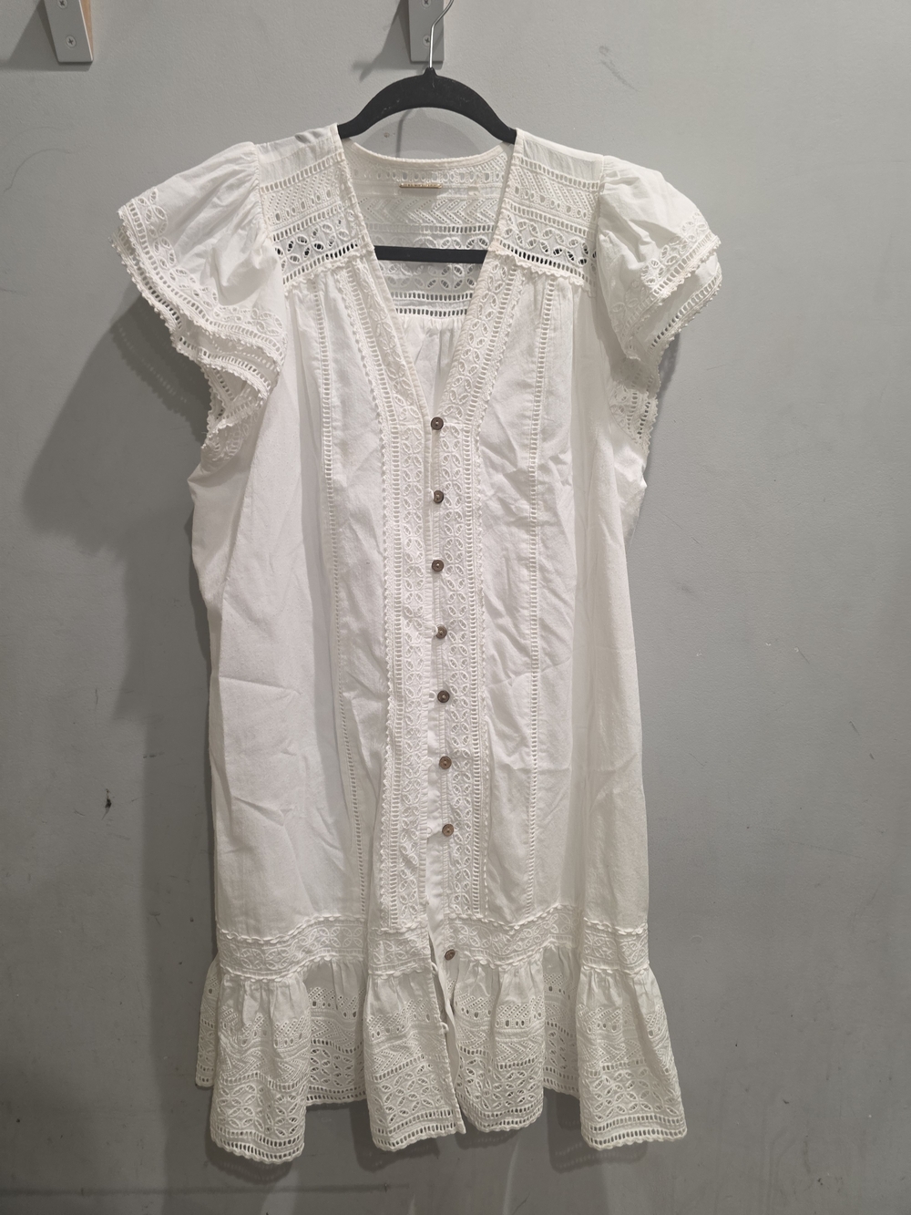 Elie Tahari White Cotton Eyelet Midi Dress